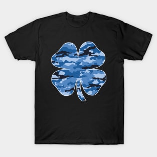 Blue Camouflage Irish Shamrock Lucky Four-leaf Clover St Patrick's Day T-Shirt